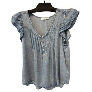 Jane and Delancey Chambray Sleeveless Pintuck Blouse Denim Blue Size Med